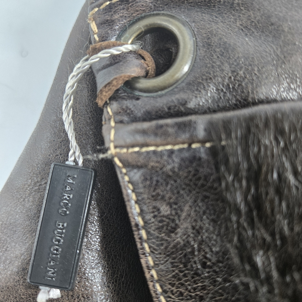 Marco Buggiani Brown Leather Drawstring Tote Bag - image 7